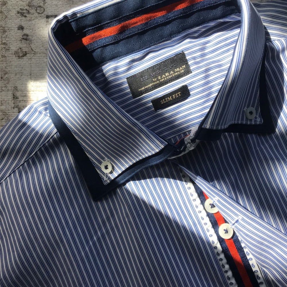 EUC Zara Man Slim Fit Blue Stripe Shirt - Small